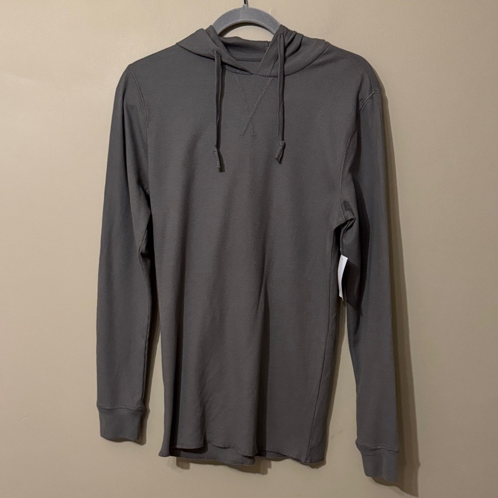 NWT- Abound Men’s waffle knit hooded long sleeve tee shirt, Grey Steel, XS